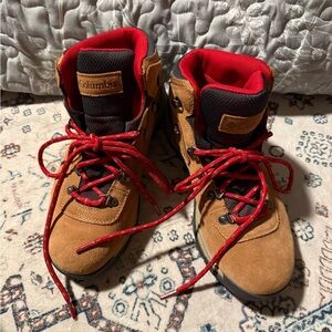 Columbia Women Tan and Red Hiking Boots